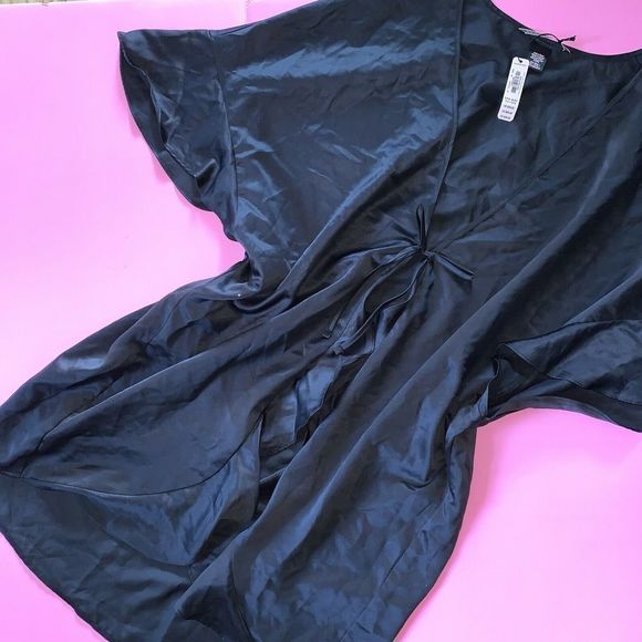 Victoria's Secret racerback 34C,34DDD BRA SET+M panty+ROBE SATIN BLACK embroider - Picture 3 of 7